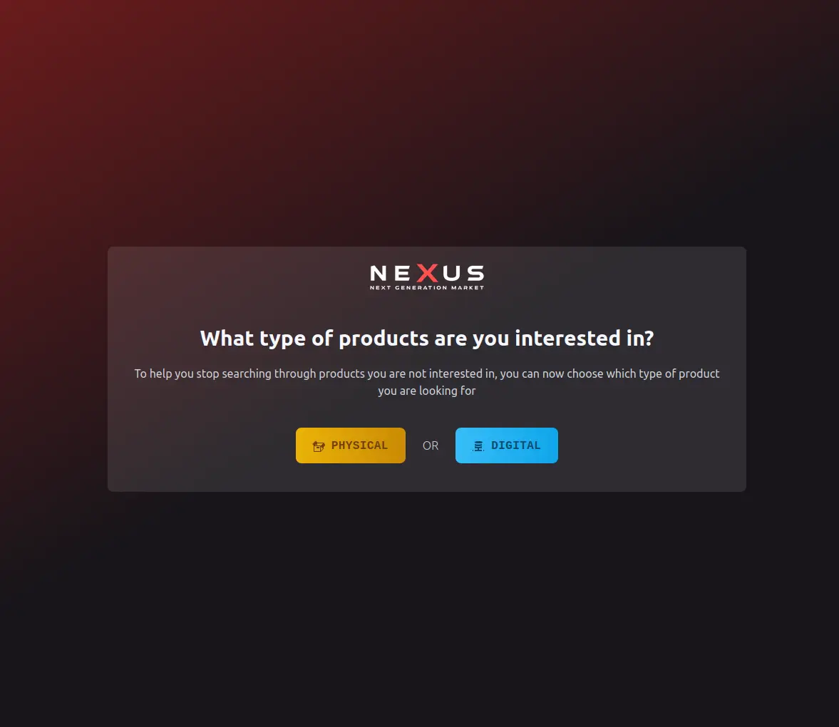 Nexus Market product listings interface